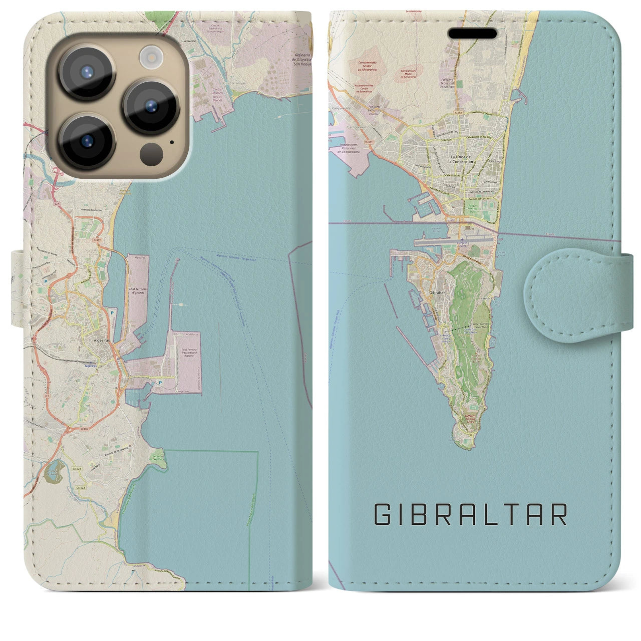 【ジブラルタル】地図柄iPhoneケース（手帳両面タイプ・ナチュラル）iPhone 14 Pro Max 用