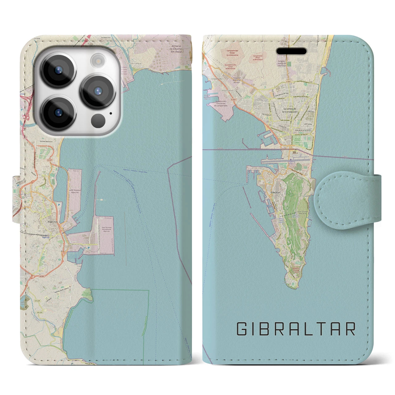 【ジブラルタル】地図柄iPhoneケース（手帳両面タイプ・ナチュラル）iPhone 14 Pro 用