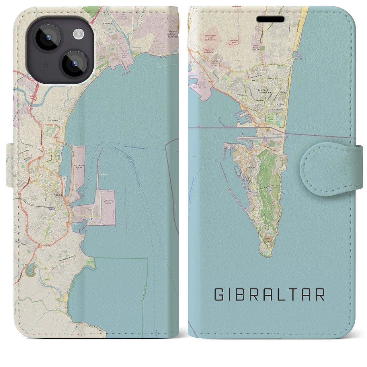 【ジブラルタル】地図柄iPhoneケース（手帳両面タイプ・ナチュラル）iPhone 14 Plus 用