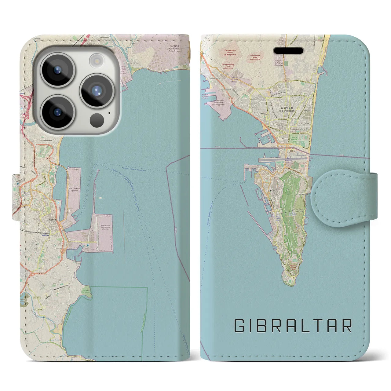 【ジブラルタル】地図柄iPhoneケース（手帳両面タイプ・ナチュラル）iPhone 15 Pro 用