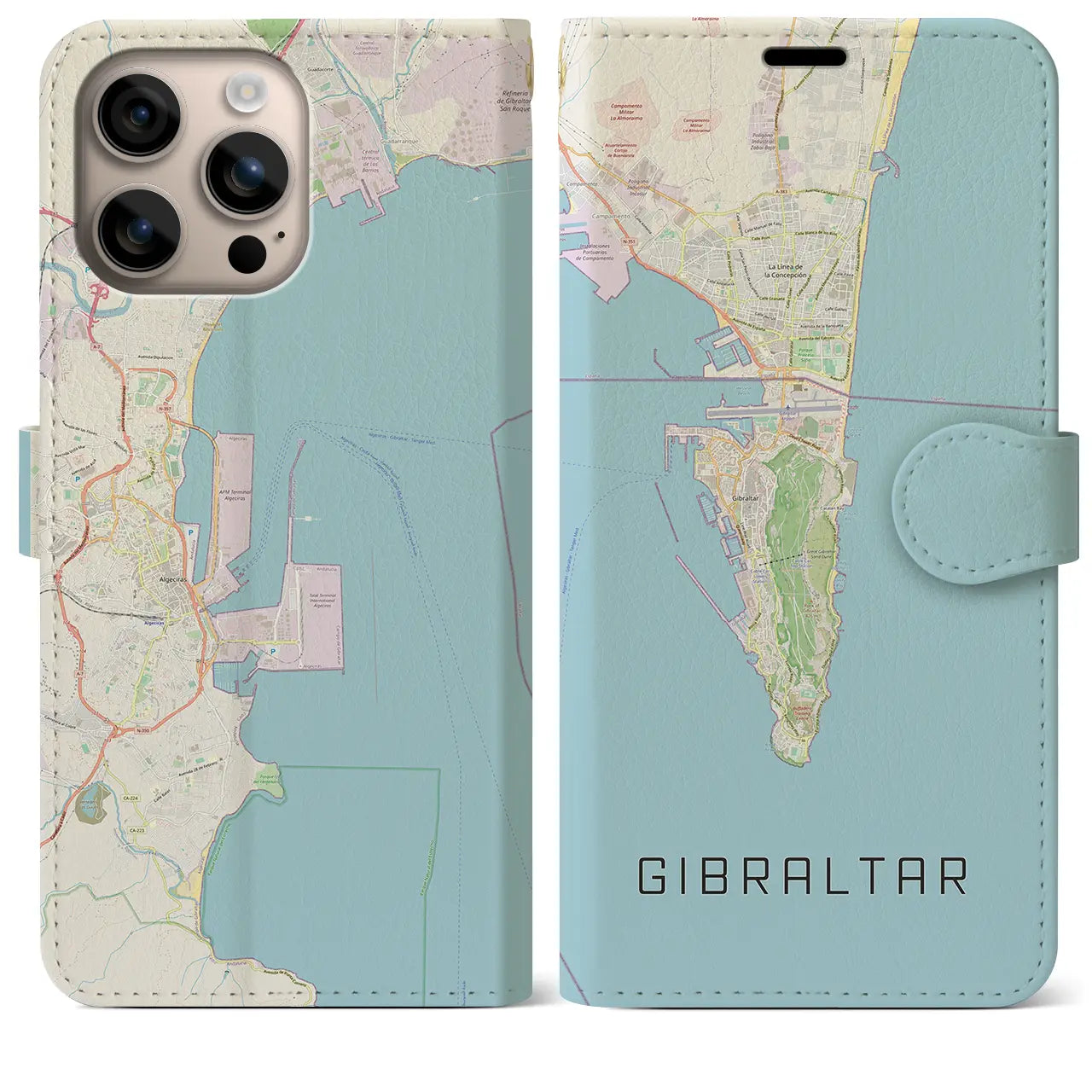 【ジブラルタル（イギリス）】地図柄iPhoneケース（手帳タイプ）ナチュラル・iPhone 16 Plus 用