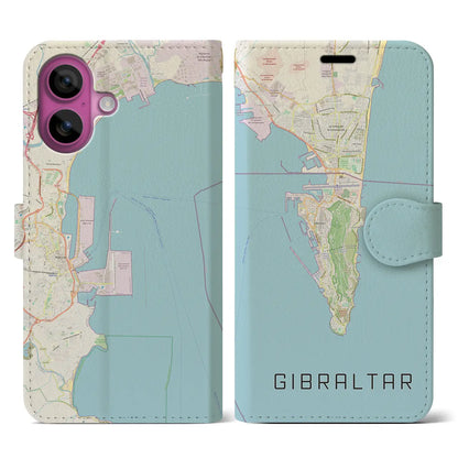 【ジブラルタル（イギリス）】地図柄iPhoneケース（手帳タイプ）ナチュラル・iPhone 16 Pro 用