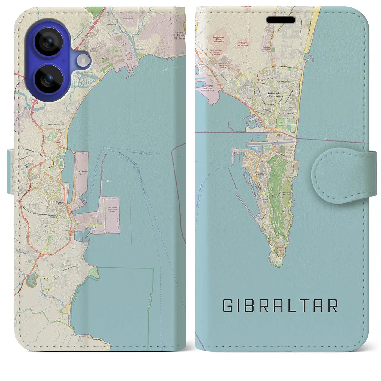 【ジブラルタル（イギリス）】地図柄iPhoneケース（手帳タイプ）ナチュラル・iPhone 16 Pro Max 用