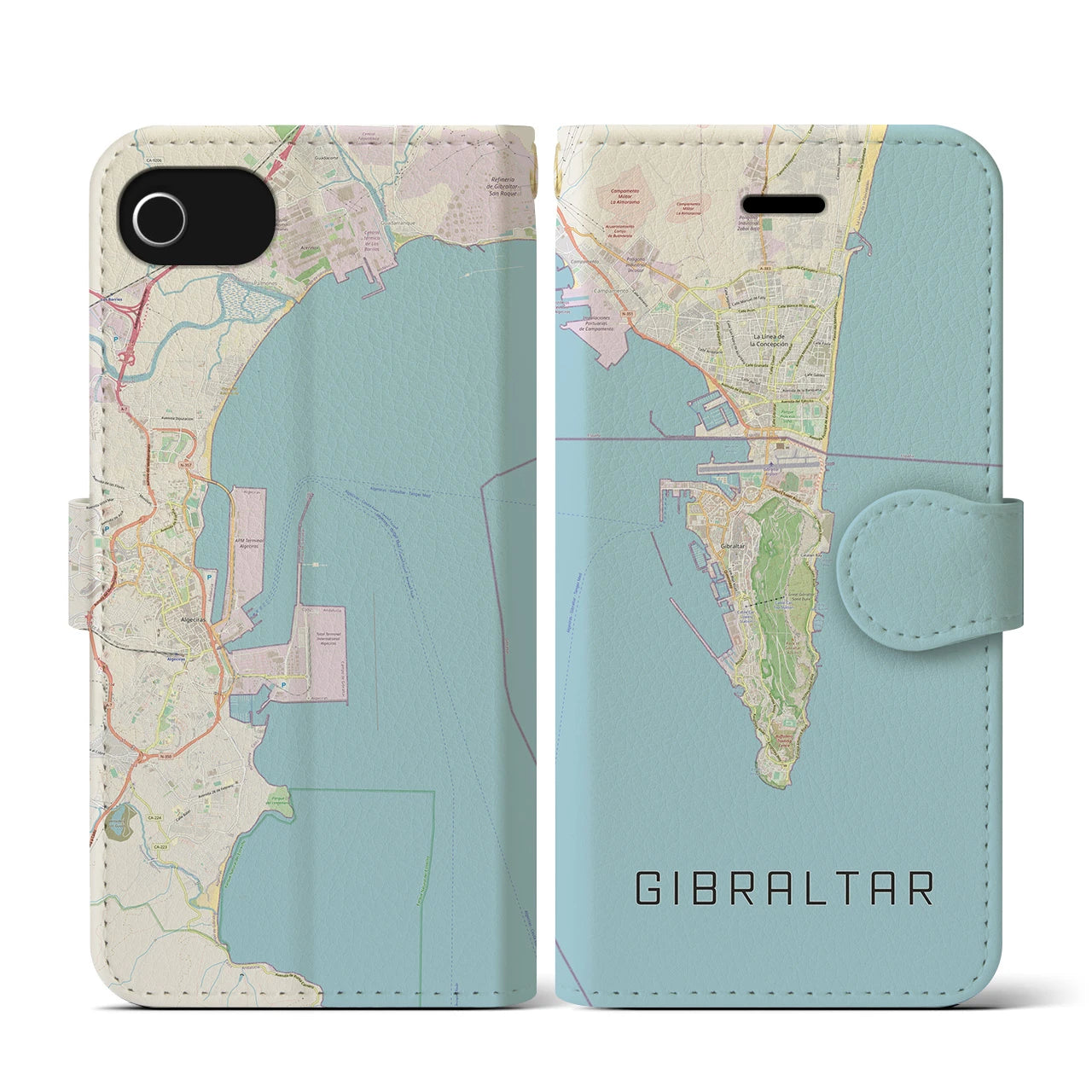 【ジブラルタル】地図柄iPhoneケース（手帳両面タイプ・ナチュラル）iPhone SE（第3 / 第2世代） / 8 / 7 / 6s / 6 用
