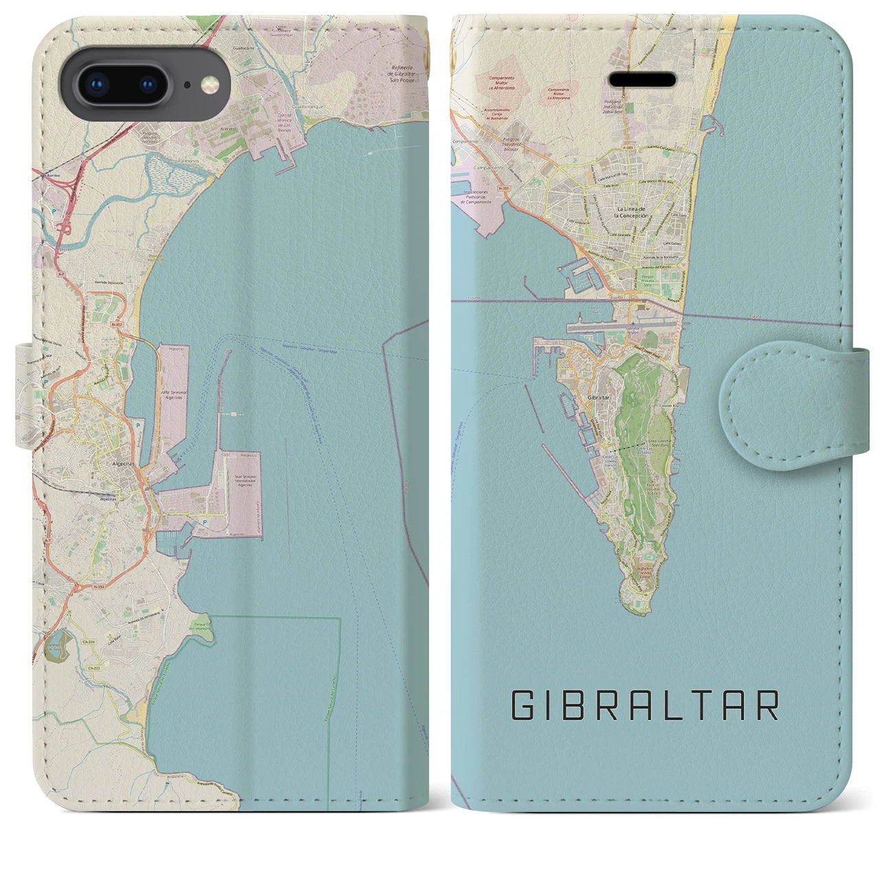 【ジブラルタル】地図柄iPhoneケース（手帳両面タイプ・ナチュラル）iPhone 8Plus /7Plus / 6sPlus / 6Plus 用