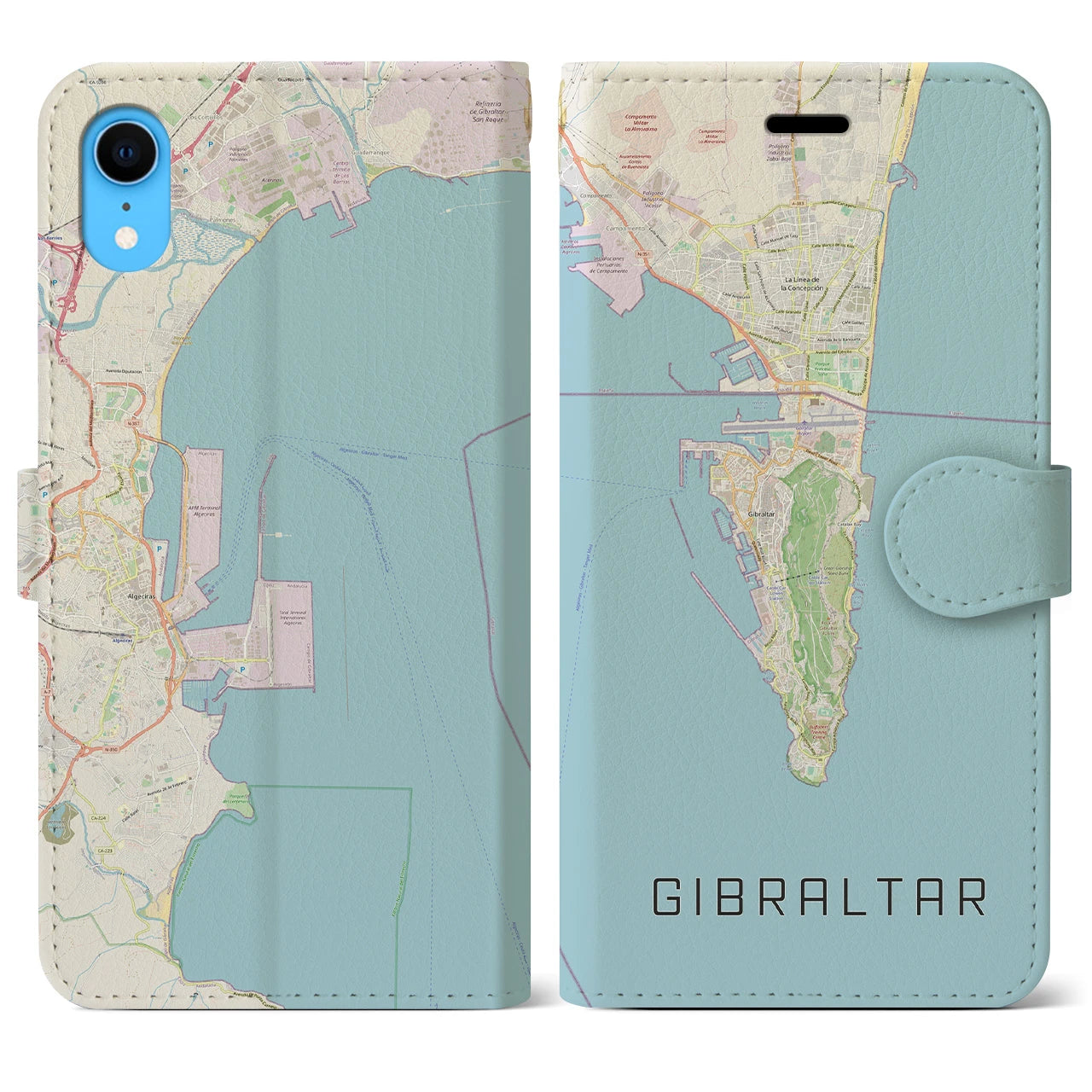 【ジブラルタル】地図柄iPhoneケース（手帳両面タイプ・ナチュラル）iPhone XR 用