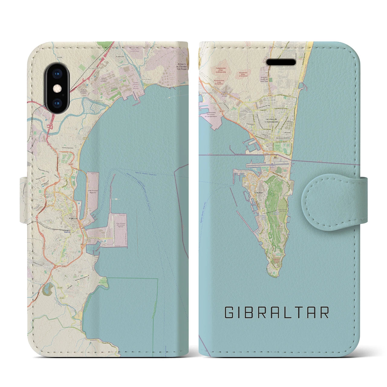 【ジブラルタル】地図柄iPhoneケース（手帳両面タイプ・ナチュラル）iPhone XS / X 用