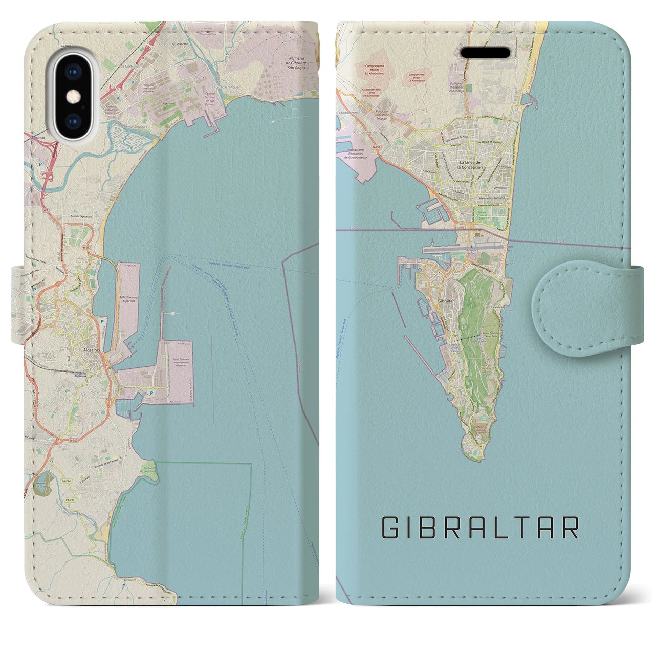 【ジブラルタル】地図柄iPhoneケース（手帳両面タイプ・ナチュラル）iPhone XS Max 用