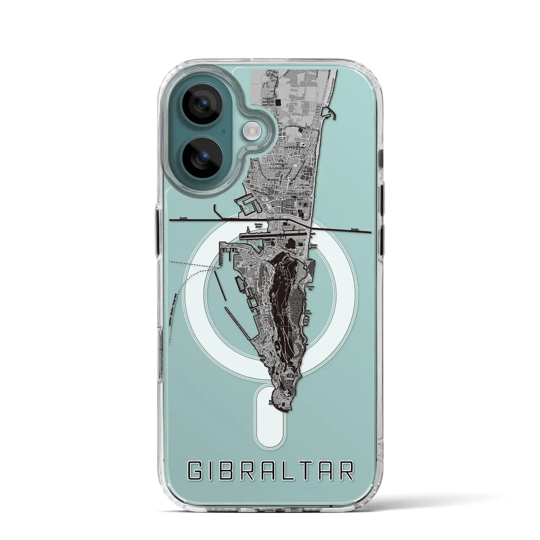 【ジブラルタル（イギリス）】地図柄iPhoneケース（MagSafeタイプ）モノトーン・iPhone 16 Pro 用