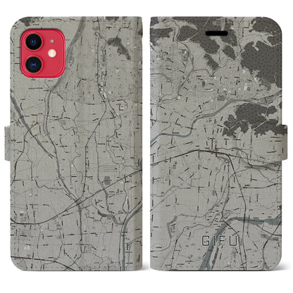 【岐阜（岐阜県）】地図柄iPhoneケース（手帳タイプ）モノトーン・iPhone 11 用