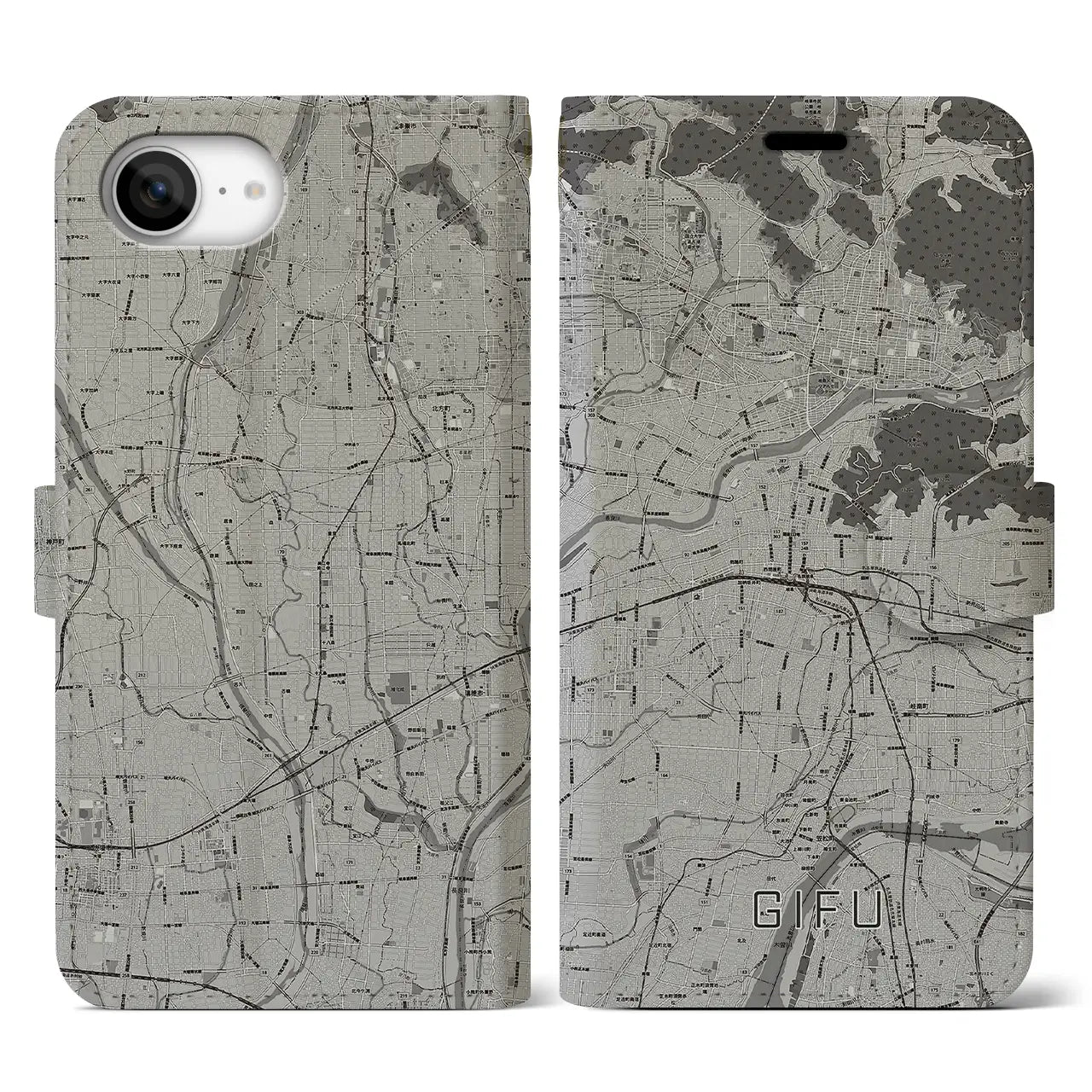 【岐阜（岐阜県）】地図柄iPhoneケース（手帳タイプ）