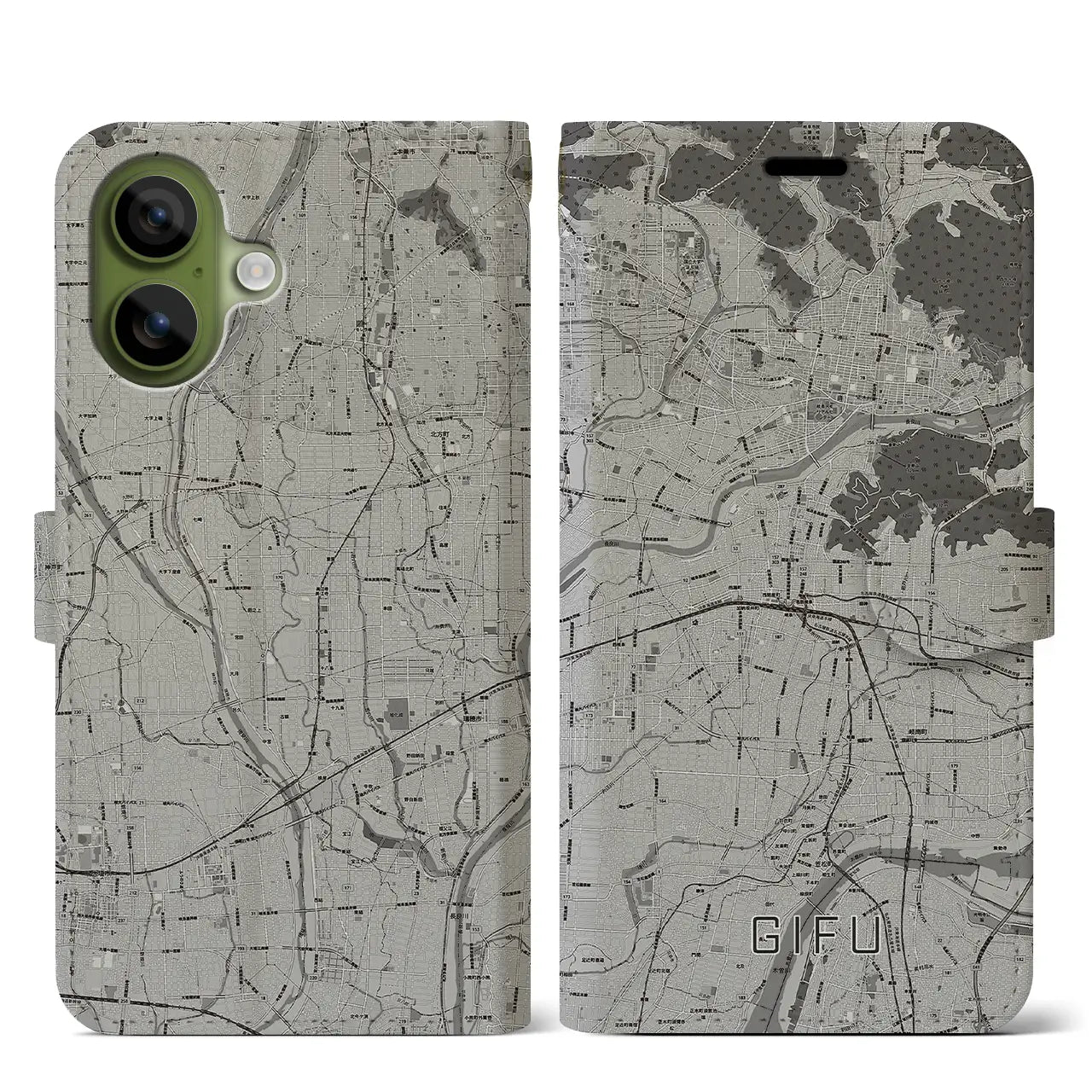 【岐阜（岐阜県）】地図柄iPhoneケース（手帳タイプ）