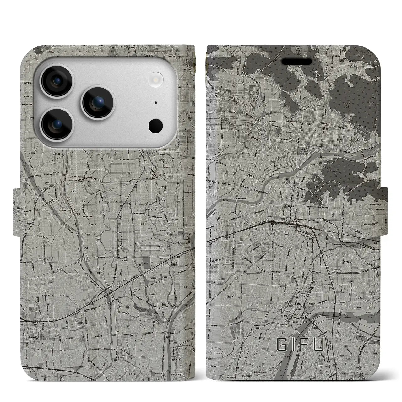 【岐阜（岐阜県）】地図柄iPhoneケース（手帳タイプ）