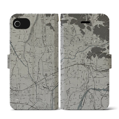 【岐阜（岐阜県）】地図柄iPhoneケース（手帳タイプ）モノトーン・iPhone SE（第3 / 第2世代） / 8 / 7 / 6s / 6 用