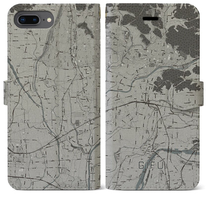 【岐阜（岐阜県）】地図柄iPhoneケース（手帳タイプ）モノトーン・iPhone 8Plus /7Plus / 6sPlus / 6Plus 用