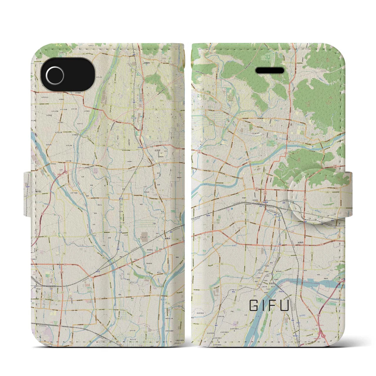 【岐阜（岐阜県）】地図柄iPhoneケース（手帳タイプ）