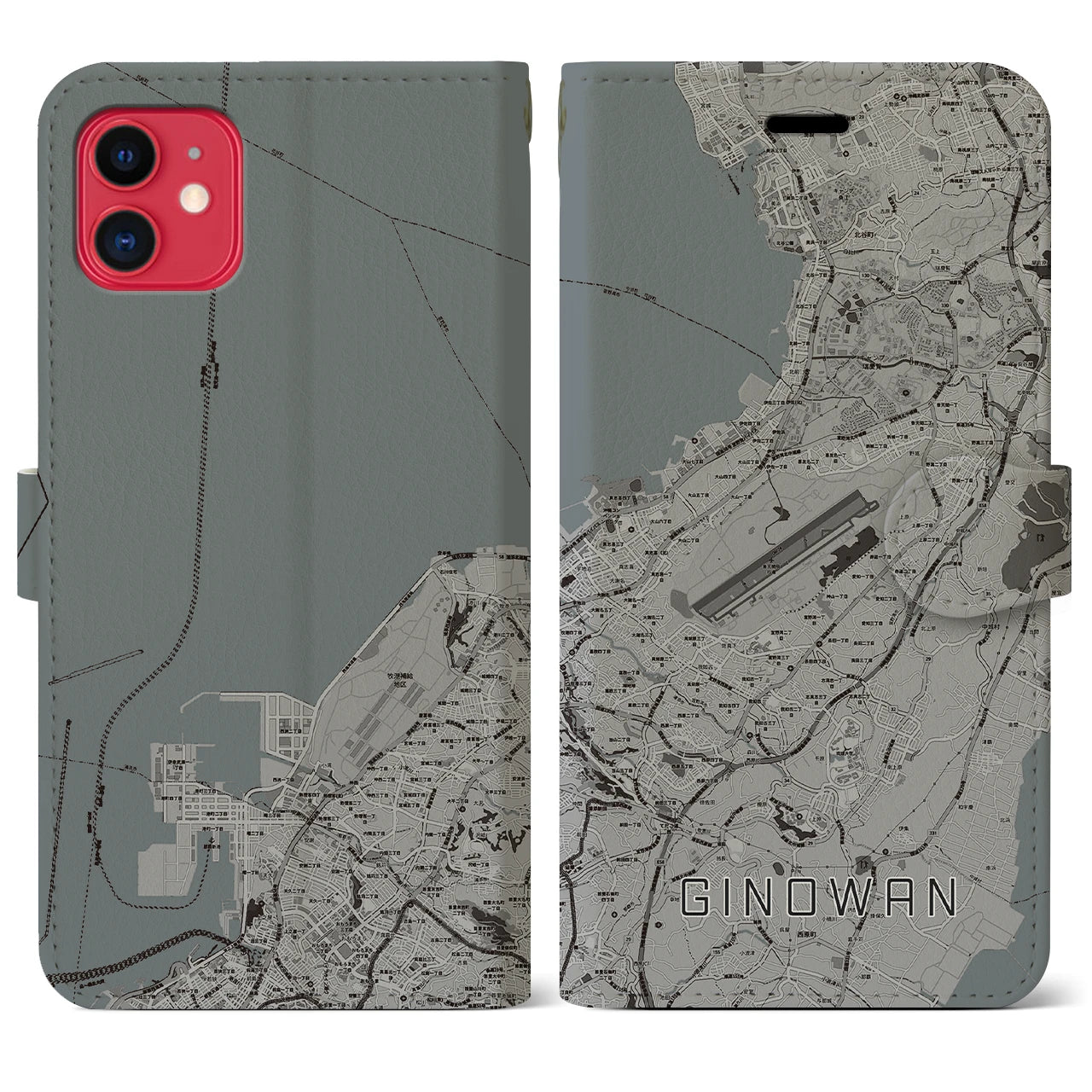 【宜野湾】地図柄iPhoneケース（手帳両面タイプ・モノトーン）iPhone 11 用