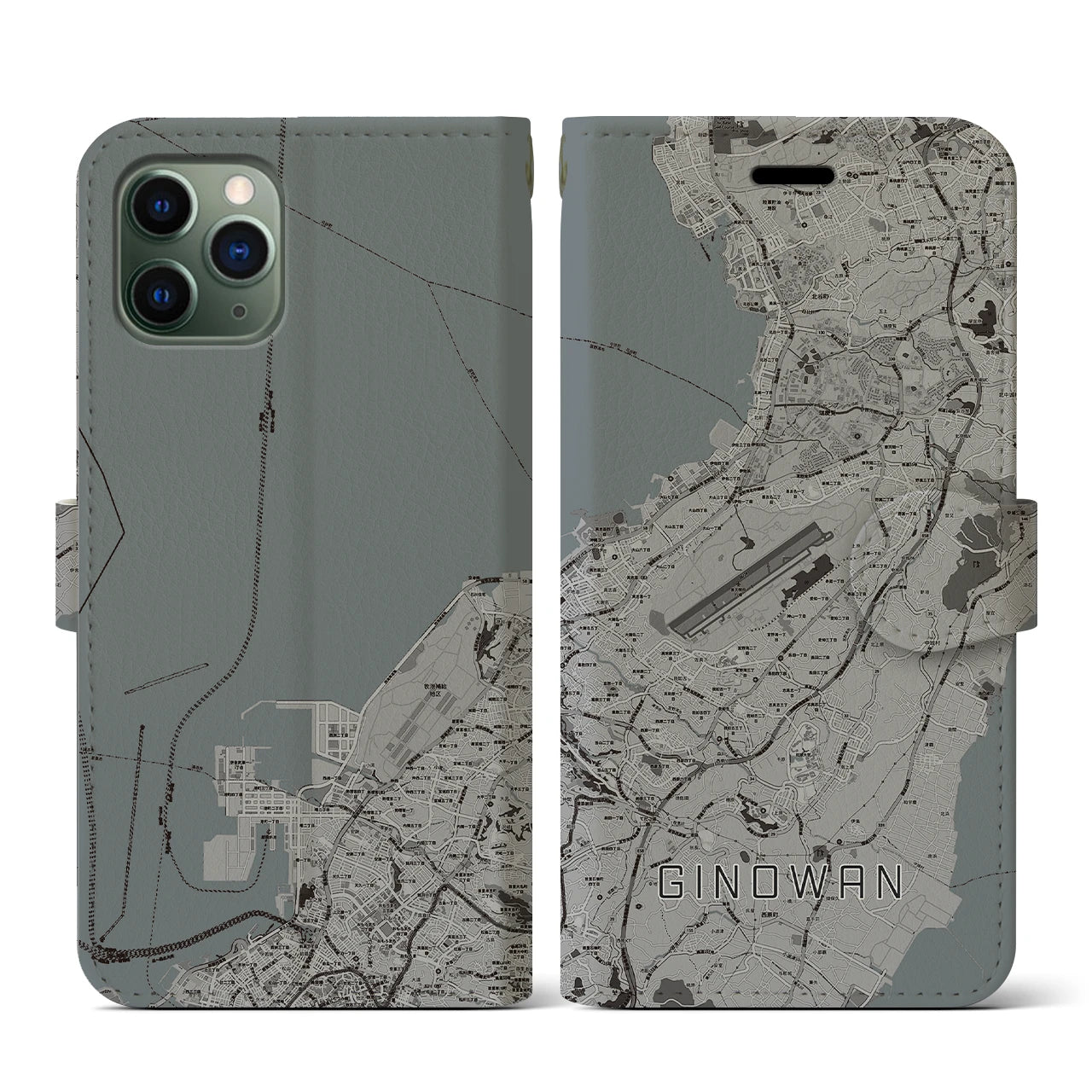 【宜野湾】地図柄iPhoneケース（手帳両面タイプ・モノトーン）iPhone 11 Pro 用