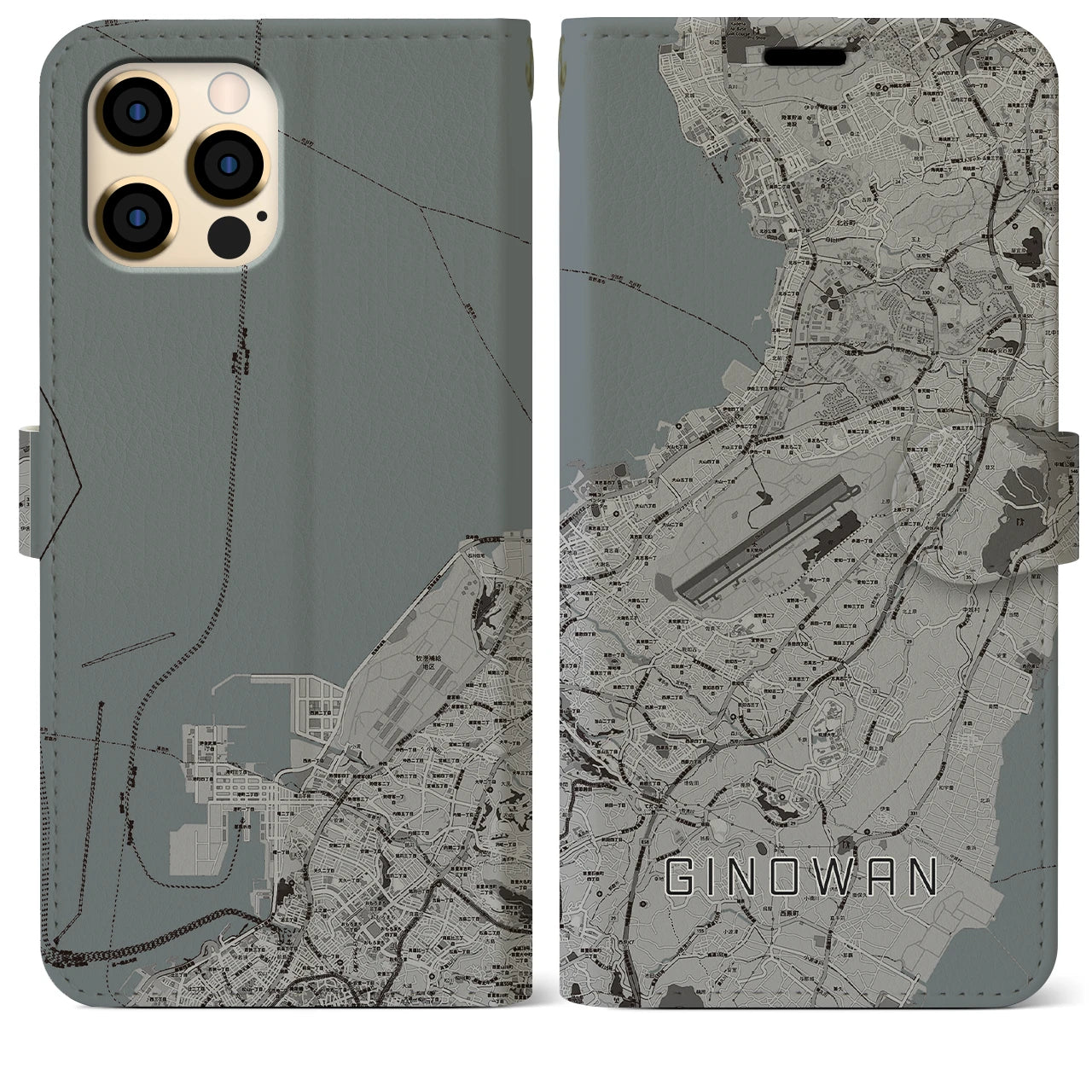 【宜野湾】地図柄iPhoneケース（手帳両面タイプ・モノトーン）iPhone 12 Pro Max 用