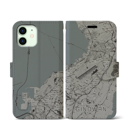 【宜野湾（沖縄県）】地図柄iPhoneケース（手帳タイプ）モノトーン・iPhone 12 mini 用