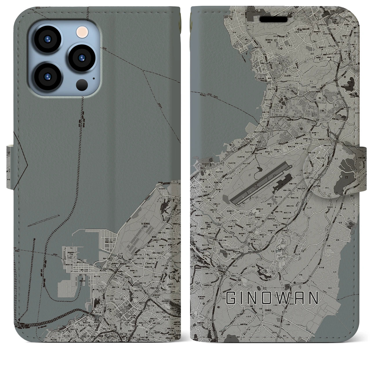 【宜野湾】地図柄iPhoneケース（手帳両面タイプ・モノトーン）iPhone 13 Pro Max 用