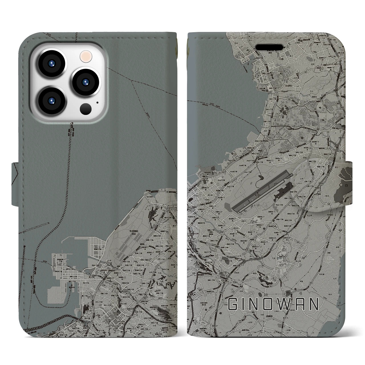 【宜野湾】地図柄iPhoneケース（手帳両面タイプ・モノトーン）iPhone 13 Pro 用