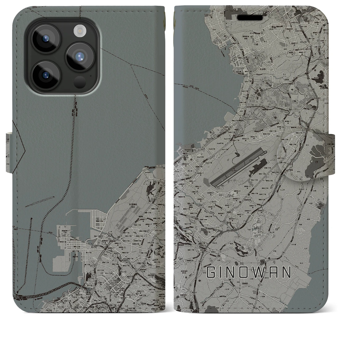 【宜野湾】地図柄iPhoneケース（手帳両面タイプ・モノトーン）iPhone 15 Pro Max 用