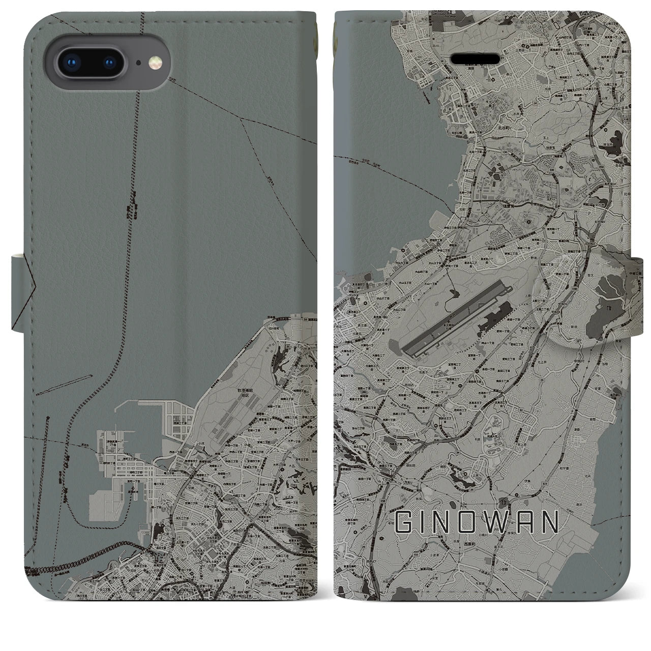 【宜野湾】地図柄iPhoneケース（手帳両面タイプ・モノトーン）iPhone 8Plus /7Plus / 6sPlus / 6Plus 用