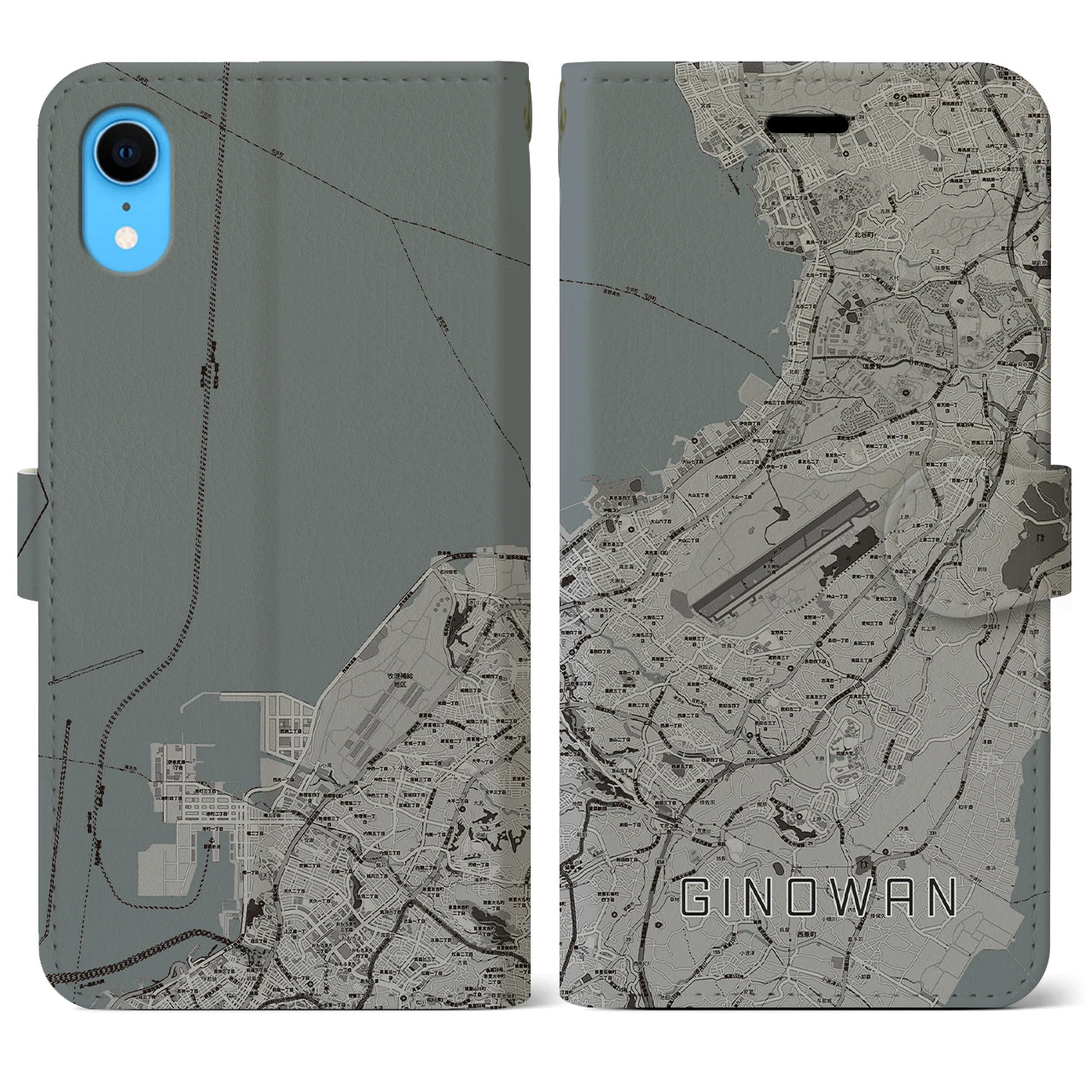 【宜野湾】地図柄iPhoneケース（手帳両面タイプ・モノトーン）iPhone XR 用