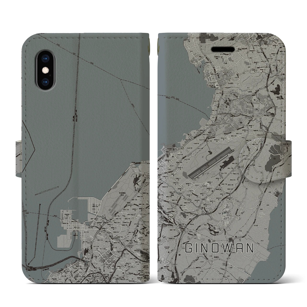 【宜野湾】地図柄iPhoneケース（手帳両面タイプ・モノトーン）iPhone XS / X 用