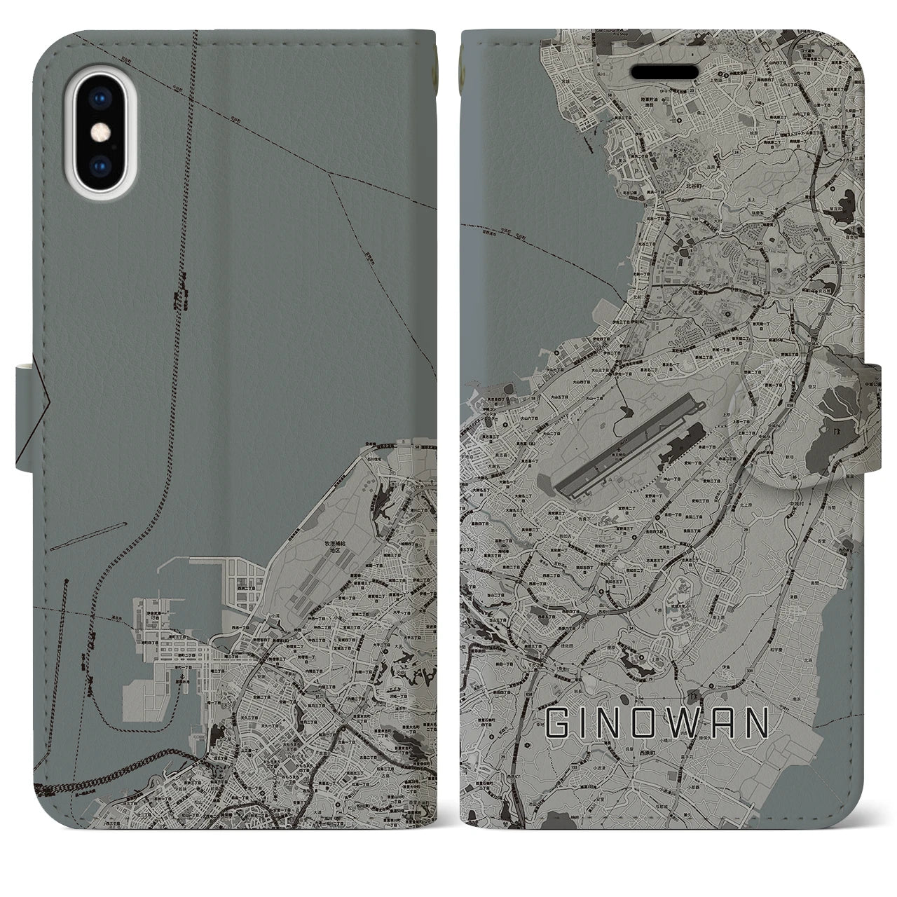 【宜野湾】地図柄iPhoneケース（手帳両面タイプ・モノトーン）iPhone XS Max 用