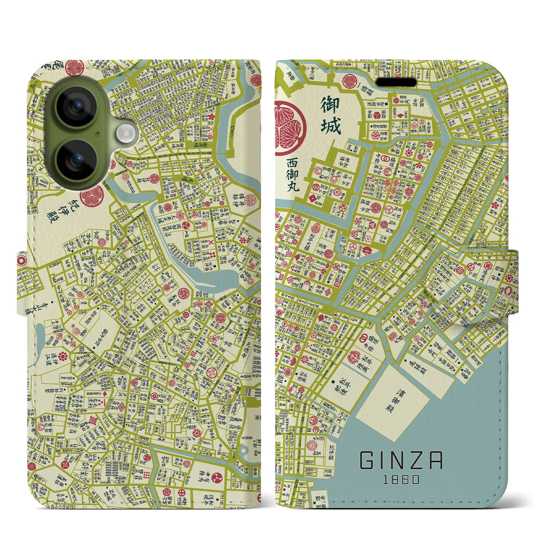 【銀座(東京都)】万延江戸図iPhoneケース(手帳タイプ)ナチュラル・iPhone 17 Pro Max 用