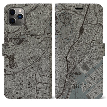 【銀座（東京都）】地図柄iPhoneケース（手帳タイプ）モノトーン・iPhone 11 Pro Max 用