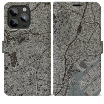 【銀座（東京都）】地図柄iPhoneケース（手帳タイプ）モノトーン・iPhone 15 Pro Max 用