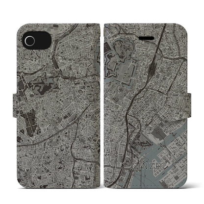 【銀座（東京都）】地図柄iPhoneケース（手帳タイプ）モノトーン・iPhone SE（第3 / 第2世代） / 8 / 7 / 6s / 6 用