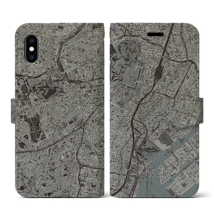 【銀座（東京都）】地図柄iPhoneケース（手帳タイプ）モノトーン・iPhone XS / X 用