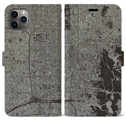 【祇園（京都府）】地図柄iPhoneケース（手帳タイプ）モノトーン・iPhone 11 Pro Max 用