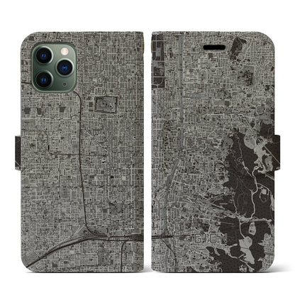 【祇園（京都府）】地図柄iPhoneケース（手帳タイプ）モノトーン・iPhone 11 Pro 用