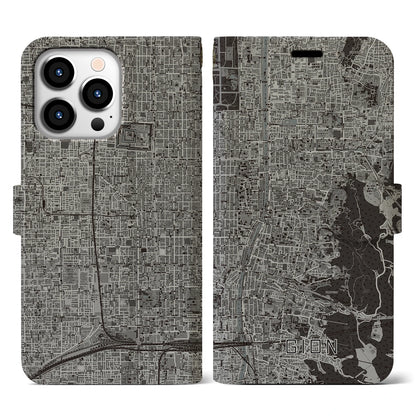 【祇園（京都府）】地図柄iPhoneケース（手帳タイプ）モノトーン・iPhone 13 Pro 用