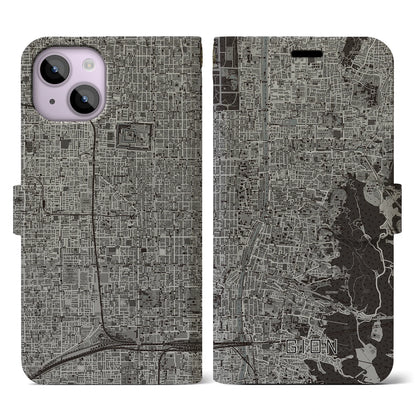 【祇園（京都府）】地図柄iPhoneケース（手帳タイプ）モノトーン・iPhone 14 用