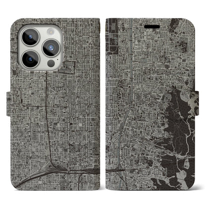 【祇園（京都府）】地図柄iPhoneケース（手帳タイプ）モノトーン・iPhone 15 Pro 用