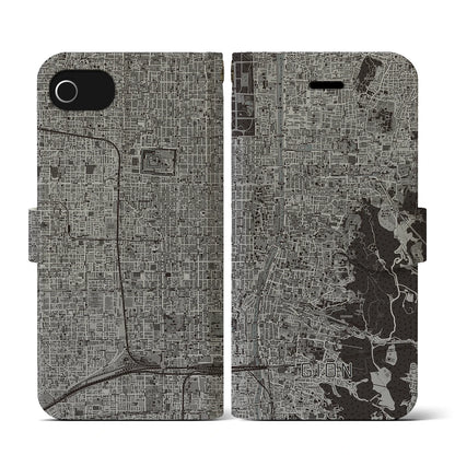 【祇園（京都府）】地図柄iPhoneケース（手帳タイプ）モノトーン・iPhone SE（第3 / 第2世代） / 8 / 7 / 6s / 6 用