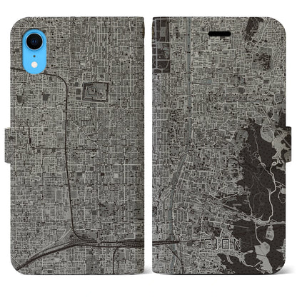 【祇園（京都府）】地図柄iPhoneケース（手帳タイプ）モノトーン・iPhone XR 用