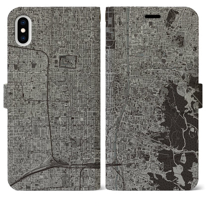 【祇園（京都府）】地図柄iPhoneケース（手帳タイプ）モノトーン・iPhone XS Max 用