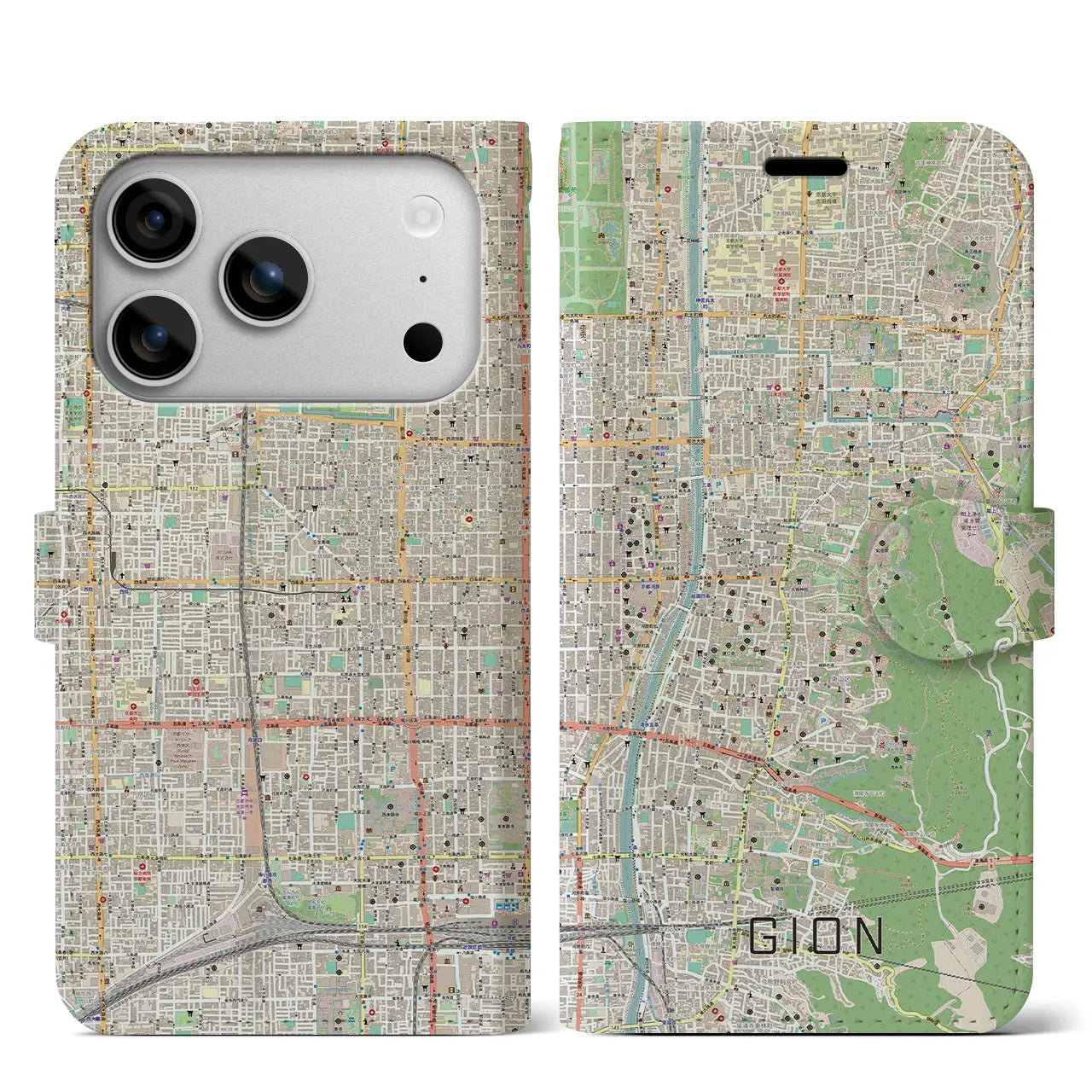 【祇園（京都府）】地図柄iPhoneケース（手帳タイプ）