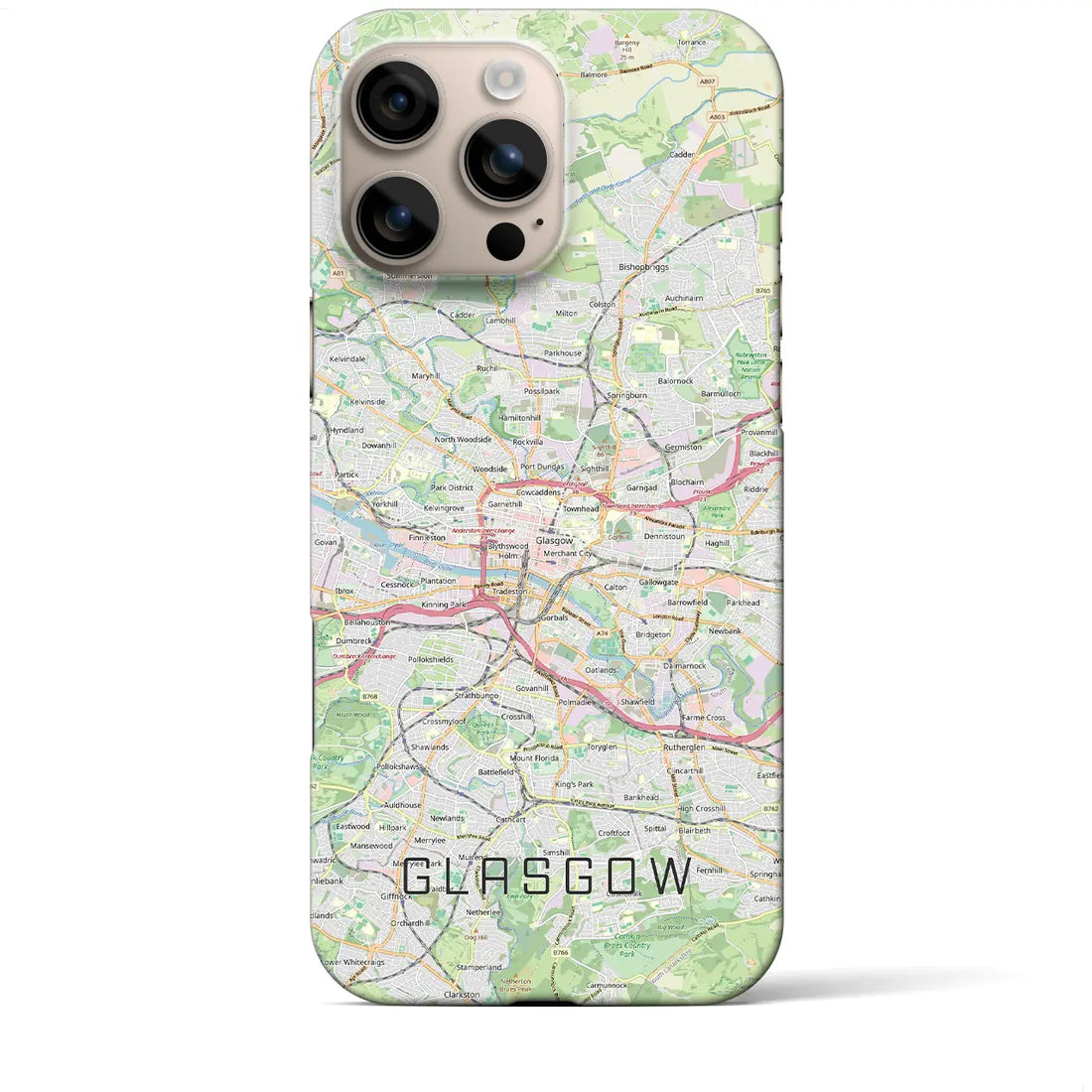 【グラスゴー（イギリス）】地図柄iPhoneケース（バックカバータイプ）ブラック・iPhone 16 Pro Max 用