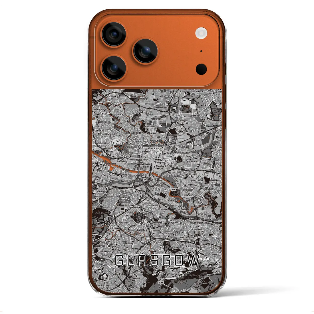 【グラスゴー(イギリス)】地図柄iPhoneケース(クリアタイプ)モノトーン・iPhone 17 Pro Max 用