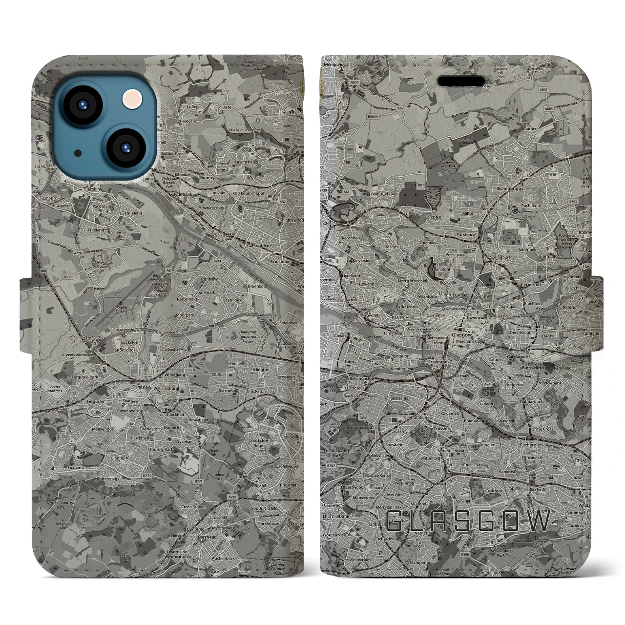 【グラスゴー（イギリス）】地図柄iPhoneケース（手帳タイプ）