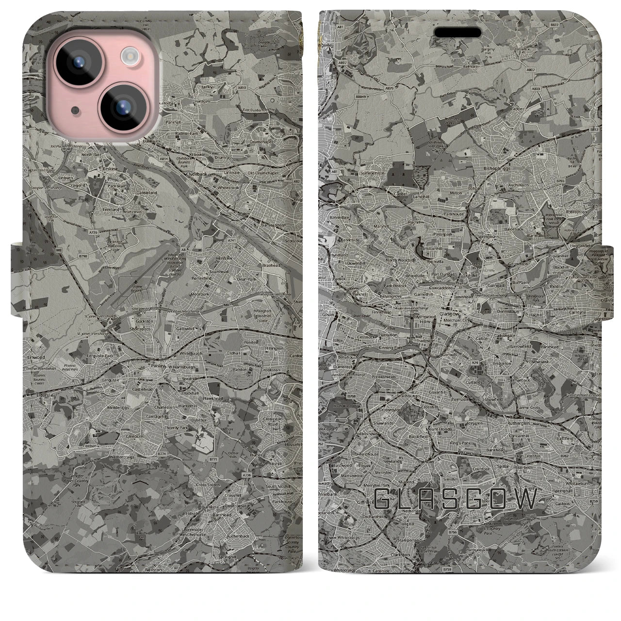 【グラスゴー（イギリス）】地図柄iPhoneケース（手帳タイプ）