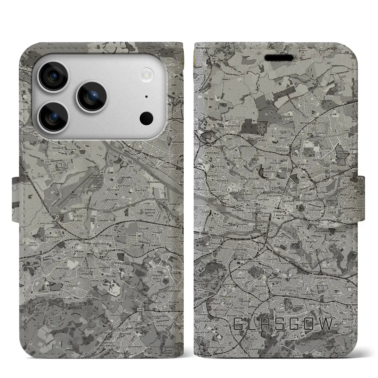 【グラスゴー（イギリス）】地図柄iPhoneケース（手帳タイプ）